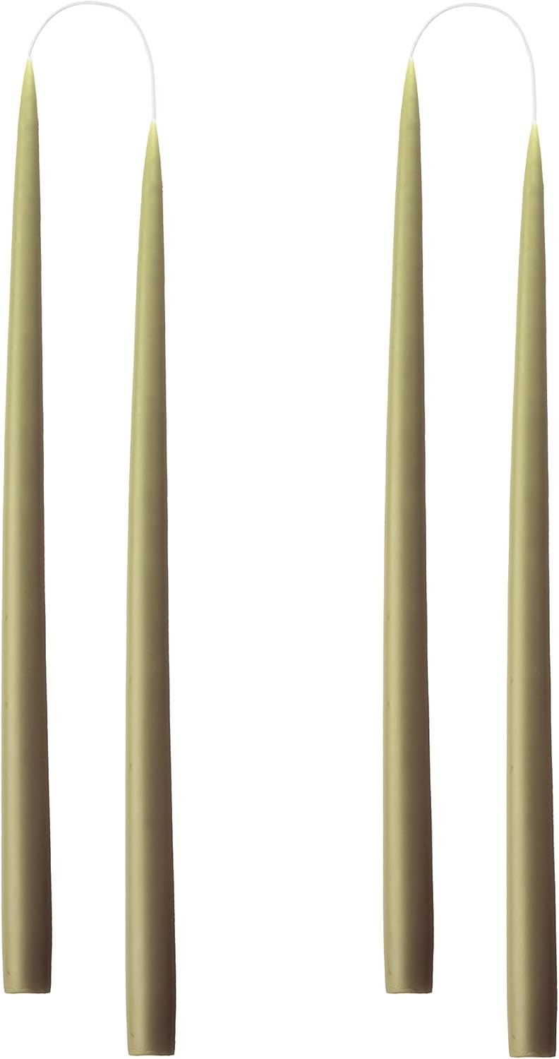 Kunstindustrien ® Taper Candles – Set of 4, 13.8" – Made in Denmark, Long Burning Candles 15h, Unscented & Smokeless Candlesticks – Elegant Tall Candles for Weddings, Dinners & Home Decor (Olive) - Image 1